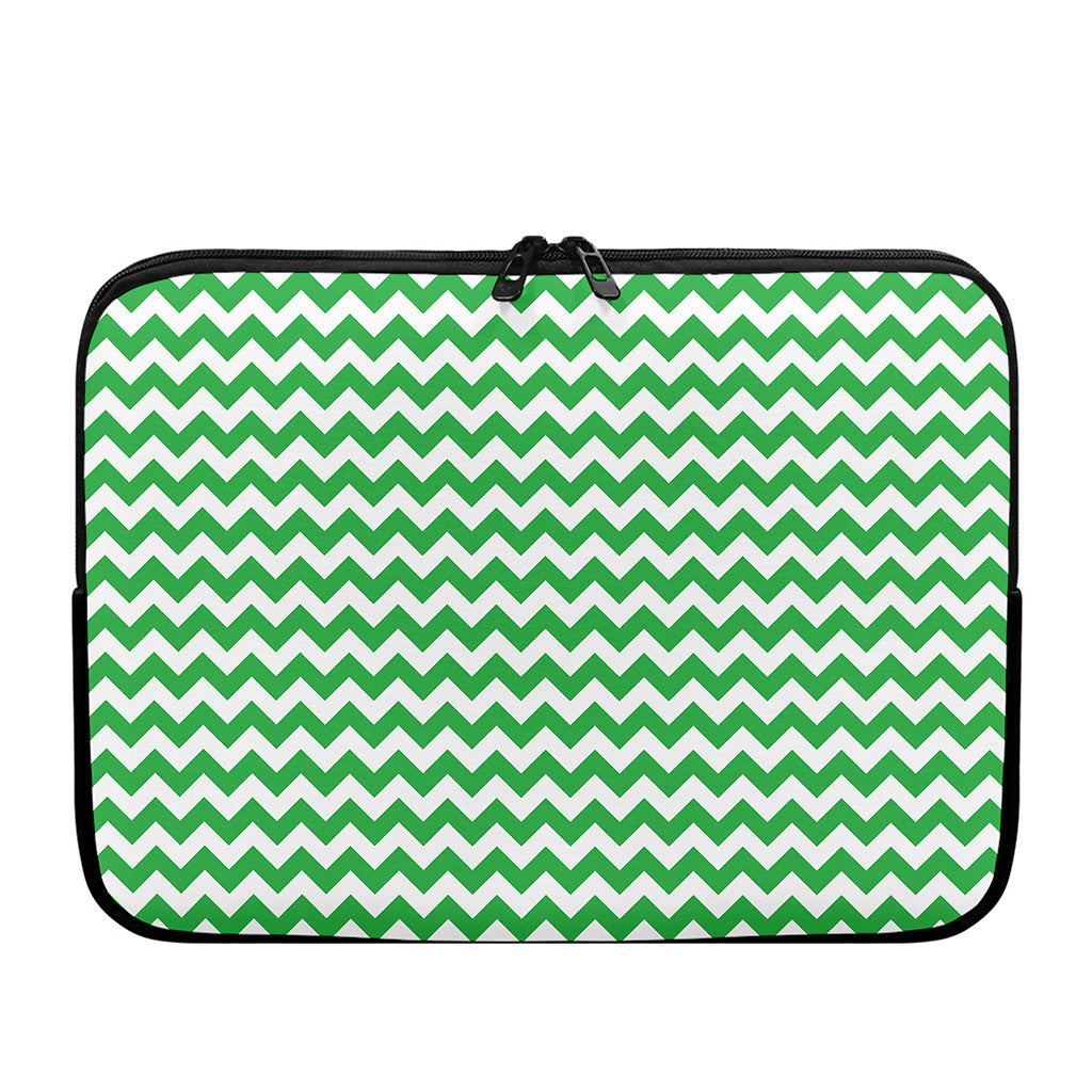 Green And White Chevron Pattern Print Laptop Sleeve
