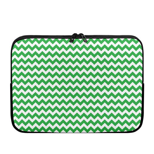 Green And White Chevron Pattern Print Laptop Sleeve