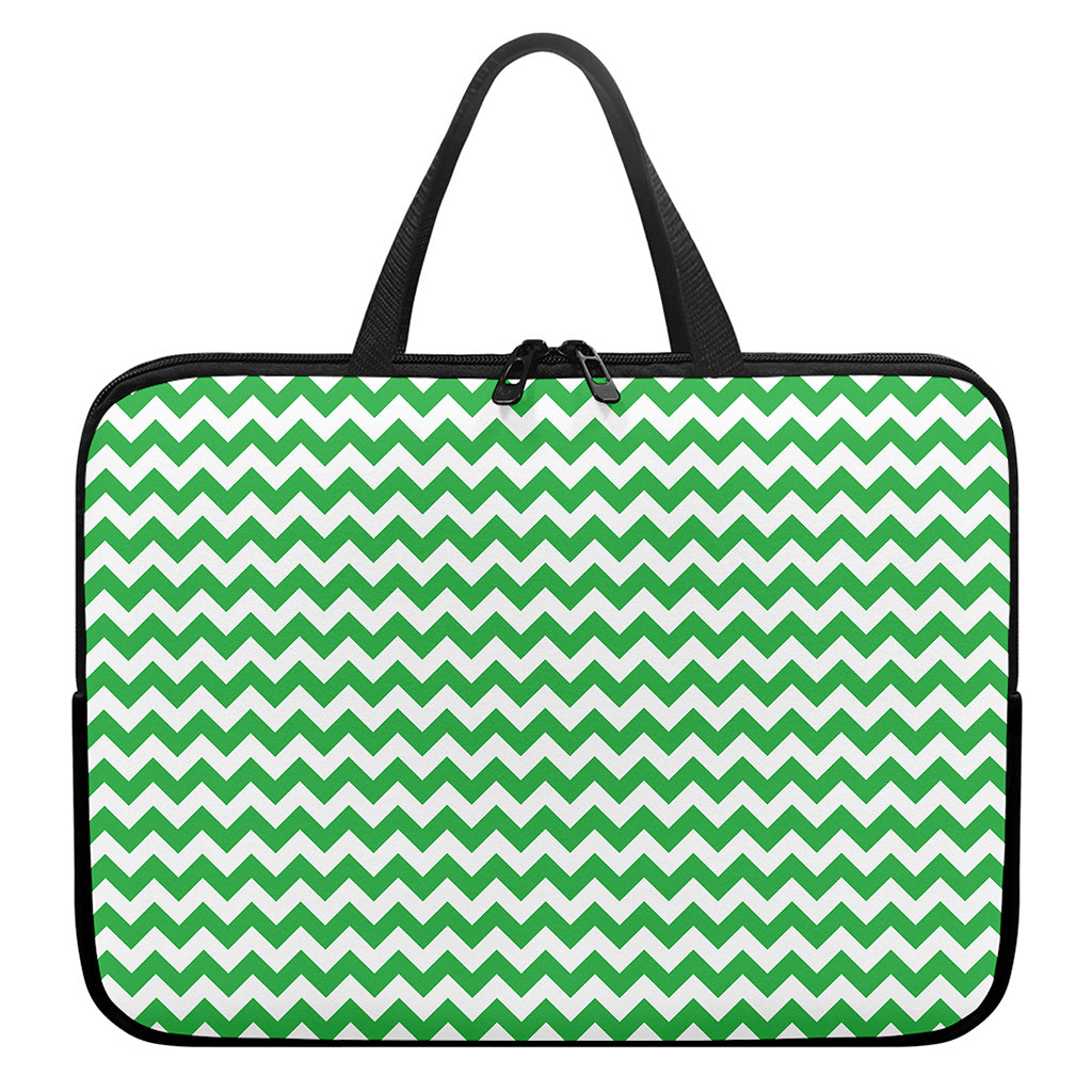 Green And White Chevron Pattern Print Laptop Sleeve With Handle