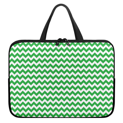 Green And White Chevron Pattern Print Laptop Sleeve With Handle