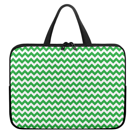 Green And White Chevron Pattern Print Laptop Sleeve With Handle