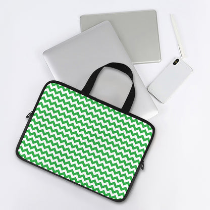 Green And White Chevron Pattern Print Laptop Sleeve With Handle