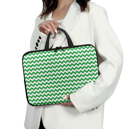 Green And White Chevron Pattern Print Laptop Sleeve With Handle