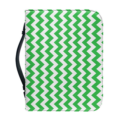 Green And White Chevron Pattern Print Leather Bible Cover
