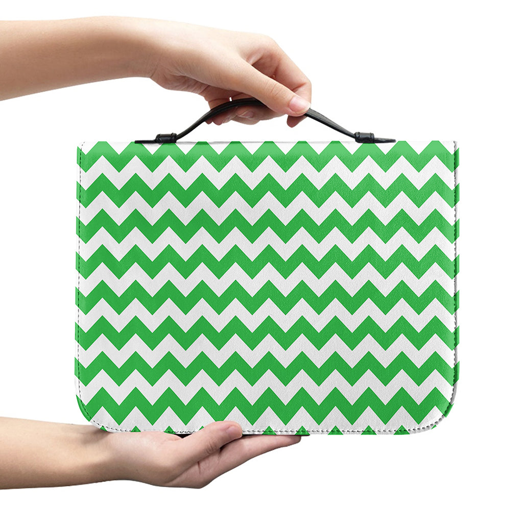 Green And White Chevron Pattern Print Leather Bible Cover