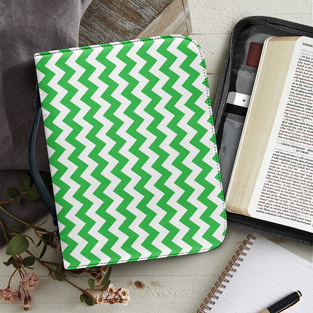 Green And White Chevron Pattern Print Leather Bible Cover