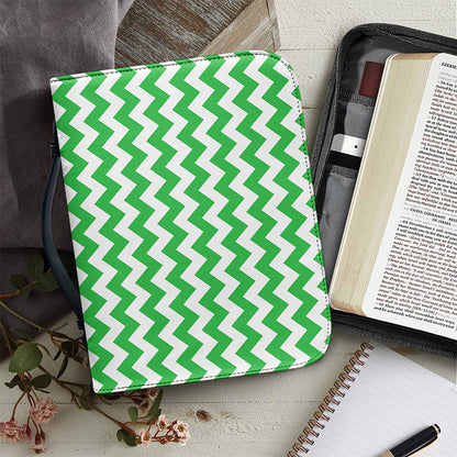 Green And White Chevron Pattern Print Leather Bible Cover