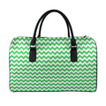 Green And White Chevron Pattern Print Leather Duffel Bag