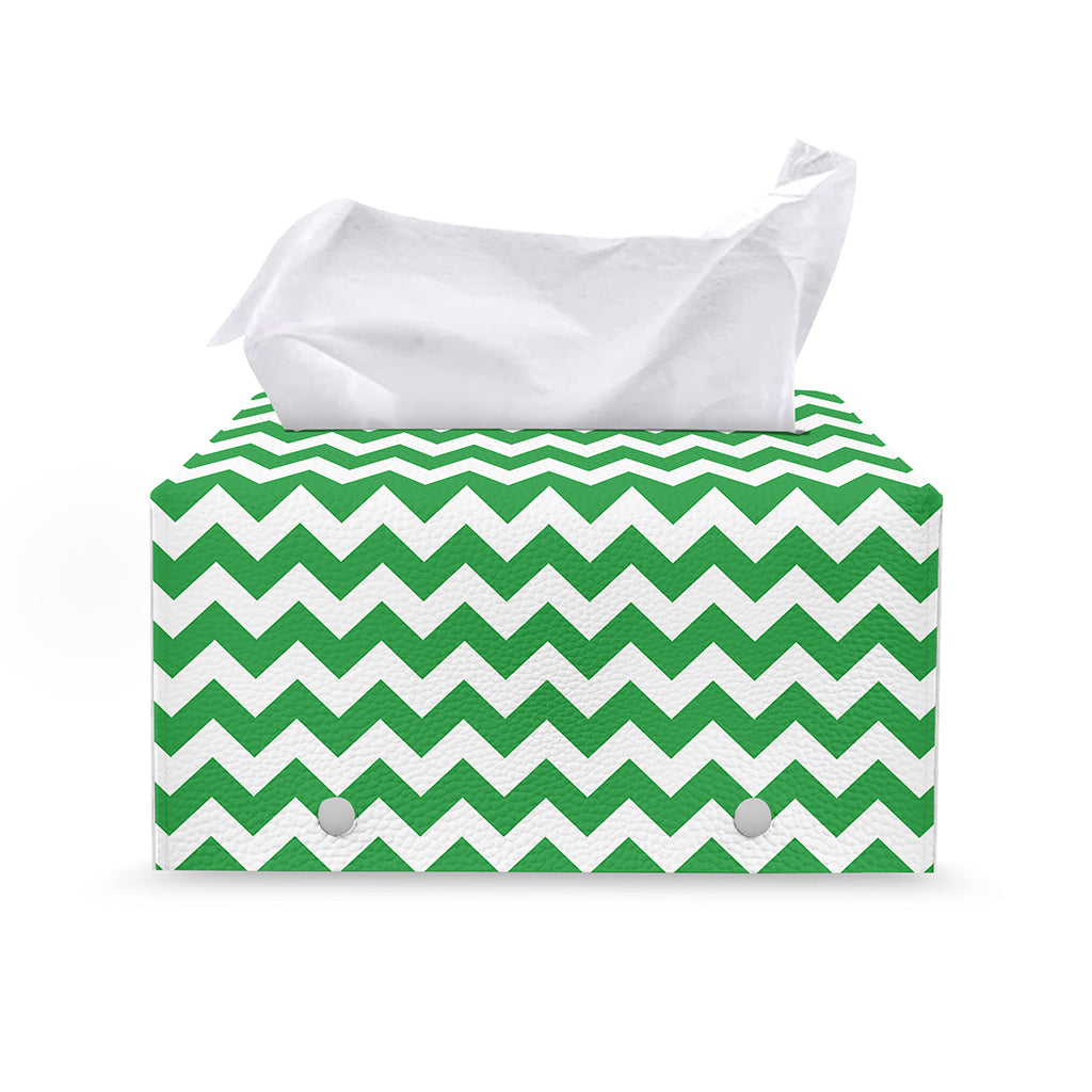 Green And White Chevron Pattern Print Leather Tissue Box Cover