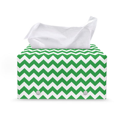 Green And White Chevron Pattern Print Leather Tissue Box Cover