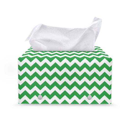 Green And White Chevron Pattern Print Leather Tissue Box Cover