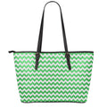 Green And White Chevron Pattern Print Leather Tote Bag With Zipper