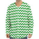 Green And White Chevron Pattern Print Long Sleeve Baseball Jersey