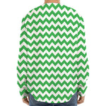 Green And White Chevron Pattern Print Long Sleeve Baseball Jersey
