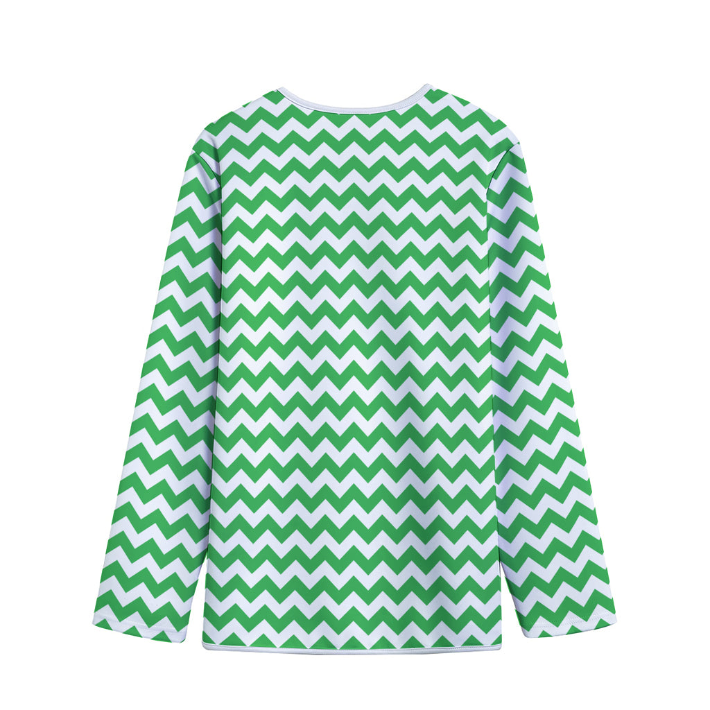 Green And White Chevron Pattern Print Long Sleeve Short Coat