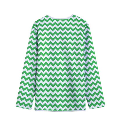 Green And White Chevron Pattern Print Long Sleeve Short Coat