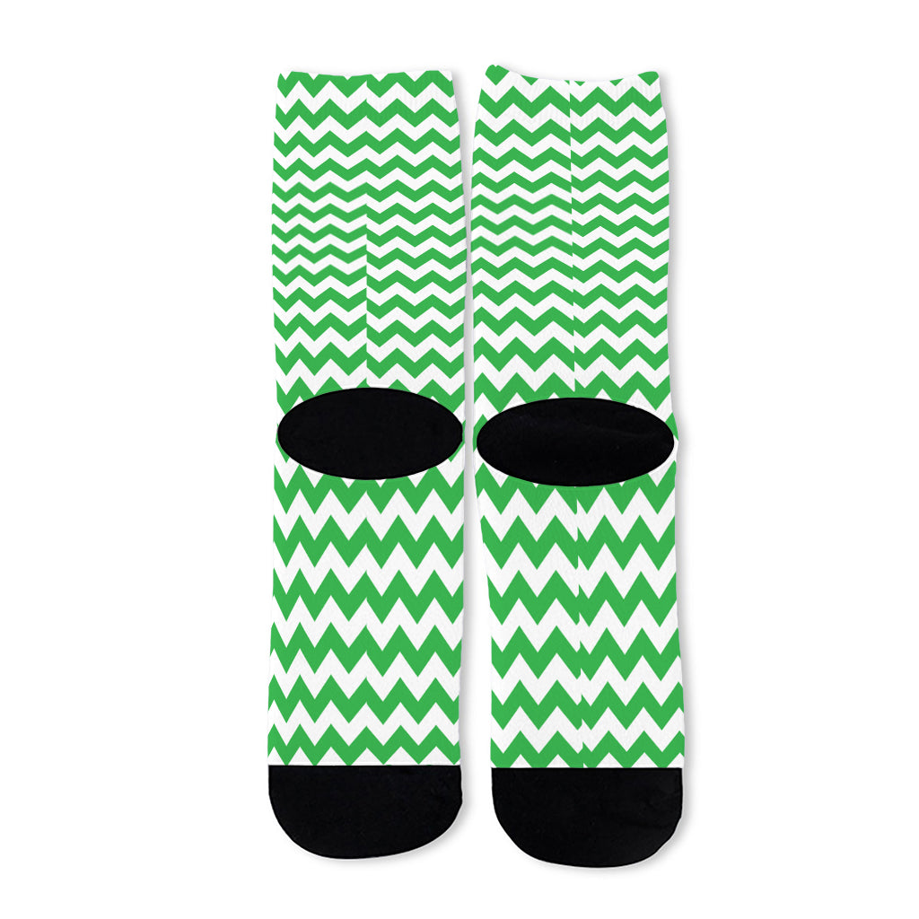Green And White Chevron Pattern Print Long Socks