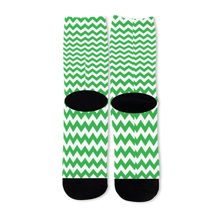 Green And White Chevron Pattern Print Long Socks