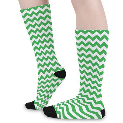 Green And White Chevron Pattern Print Long Socks
