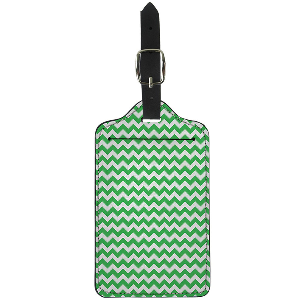 Green And White Chevron Pattern Print Luggage Tag