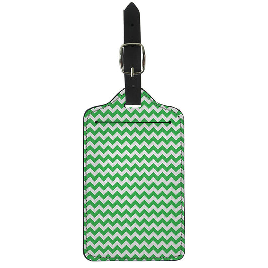 Green And White Chevron Pattern Print Luggage Tag