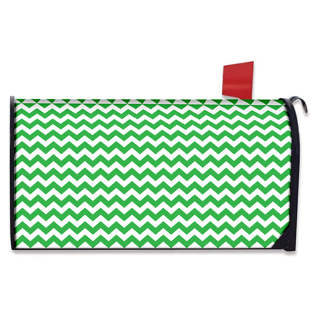 Green And White Chevron Pattern Print Mailbox Cover