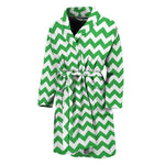 Green And White Chevron Pattern Print Men's Bathrobe