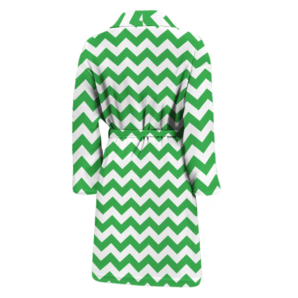 Green And White Chevron Pattern Print Men's Bathrobe