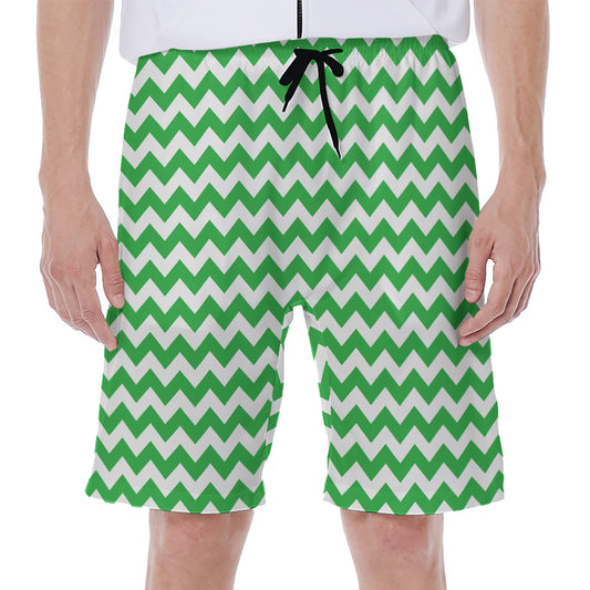 Green And White Chevron Pattern Print Men's Beach Shorts