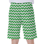 Green And White Chevron Pattern Print Men's Beach Shorts