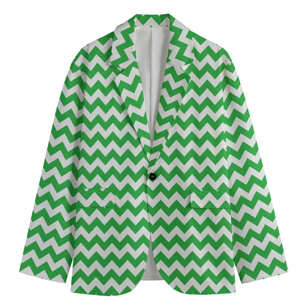 Green And White Chevron Pattern Print Men's Blazer
