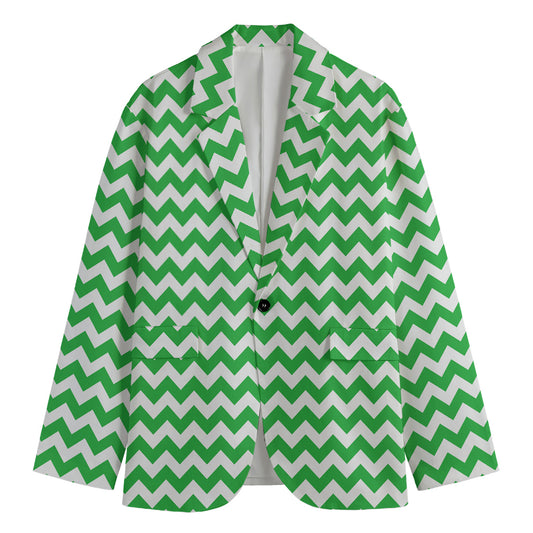 Green And White Chevron Pattern Print Men's Blazer
