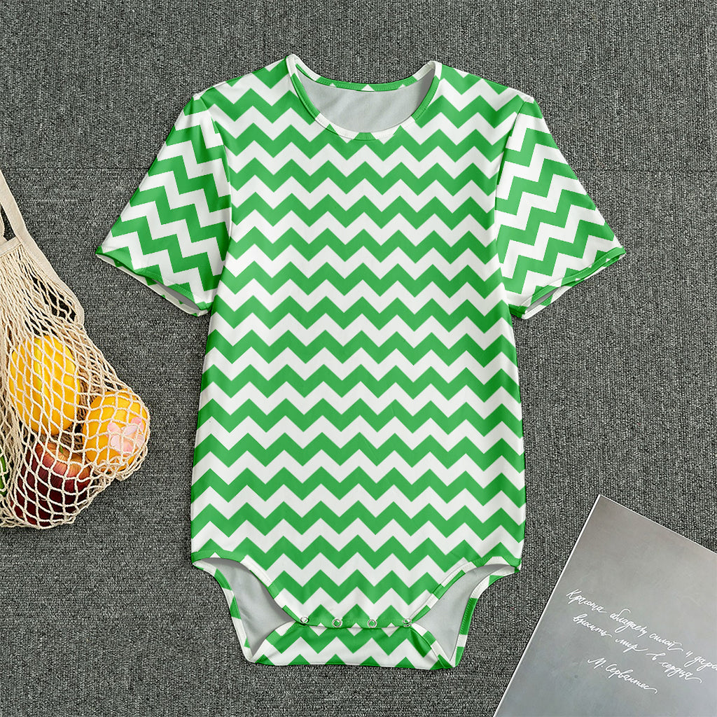 Green And White Chevron Pattern Print Men's Bodysuit