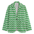Green And White Chevron Pattern Print Men's Cotton Blazer