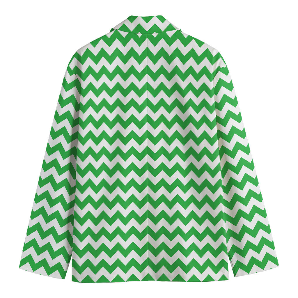 Green And White Chevron Pattern Print Men's Cotton Blazer