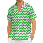 Green And White Chevron Pattern Print Men's Deep V-Neck Shirt
