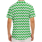 Green And White Chevron Pattern Print Men's Deep V-Neck Shirt