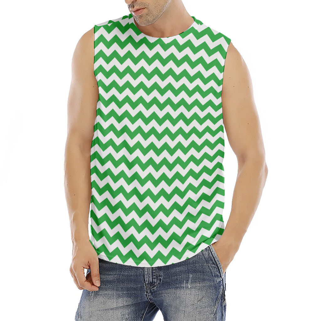 Green And White Chevron Pattern Print Men's Fitness Tank Top
