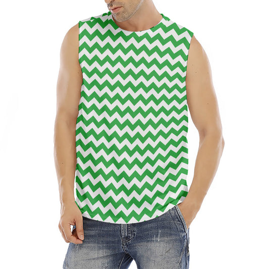 Green And White Chevron Pattern Print Men's Fitness Tank Top