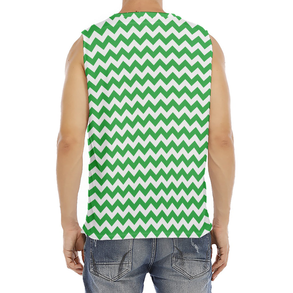 Green And White Chevron Pattern Print Men's Fitness Tank Top
