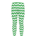 Green And White Chevron Pattern Print Men's Leggings