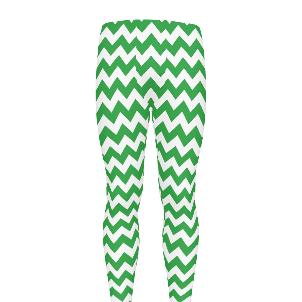 Green And White Chevron Pattern Print Men's leggings