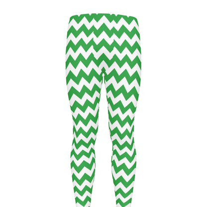 Green And White Chevron Pattern Print Men's leggings