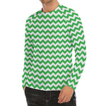 Green And White Chevron Pattern Print Men's Long Sleeve Rash Guard