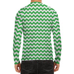 Green And White Chevron Pattern Print Men's Long Sleeve Rash Guard