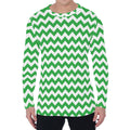 Green And White Chevron Pattern Print Men's Long Sleeve T-Shirt
