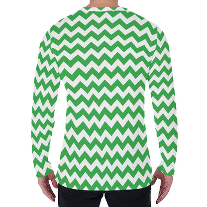 Green And White Chevron Pattern Print Men's Long Sleeve T-Shirt