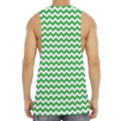 Green And White Chevron Pattern Print Men's Muscle Tank Top
