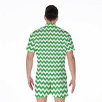 Green And White Chevron Pattern Print Men's Rompers