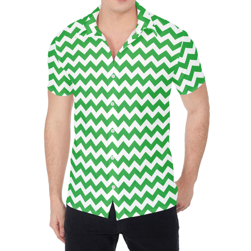 Green And White Chevron Pattern Print Men's Shirt